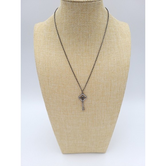 STELLA & DOT Silver & Gold Tone With Rhinestones Key Charm Pendant Necklace - Picture 1 of 6